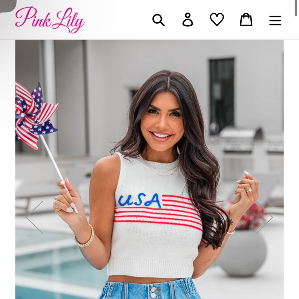 Pink Lily FEELS LIKE FREEDOM IVORY USA SWEATER TANK XS